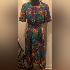 Multi-color Patterned Vintage Worthington Two-Piece Skirt Suit